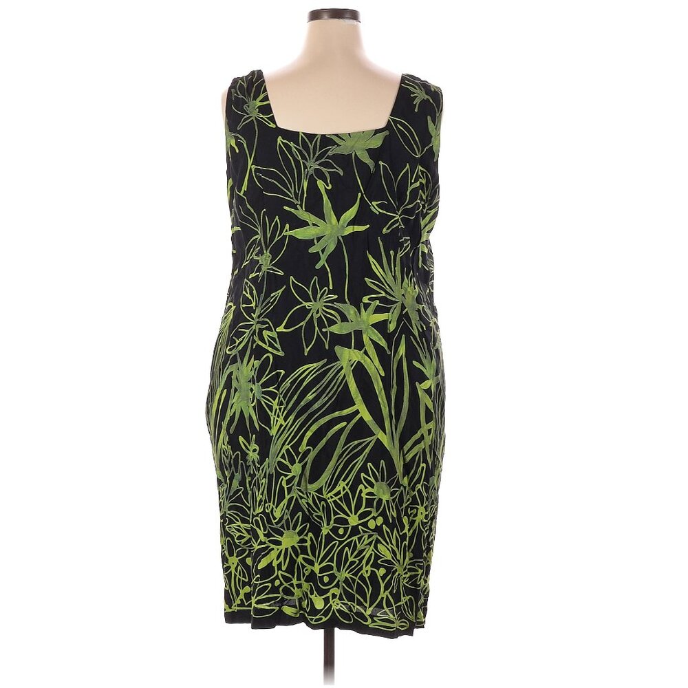 Square Neck dress with green illustrative floral leaves - Picture 2 of 13
